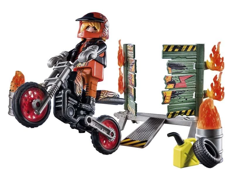 PLAYMOBIL Stunshow 71256 Starter Pack Stuntshow Moto Con Pared De Fuego