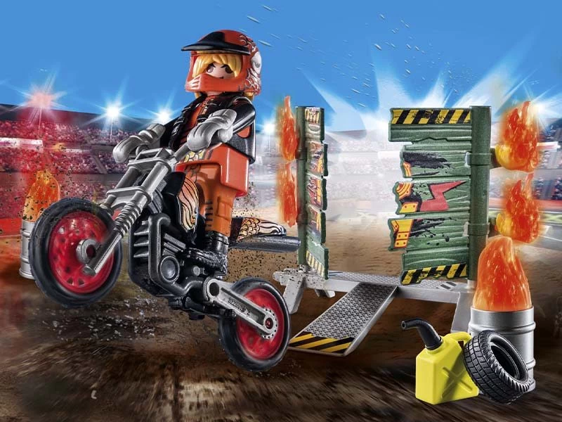 PLAYMOBIL Stunshow 71256 Starter Pack Stuntshow Moto Con Pared De Fuego - Image 3